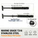 Detailed dimension blueprint for the marine grade T316 stainless steel toggle turnbuckle, showcasing its adjustable tension range and premium black PVD coated UV-proof finish.