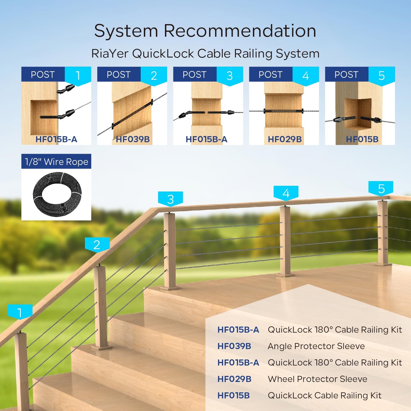 Vehicular Cable Rails RiaYer Black Swageless Cable Railing Kit | 1/8