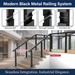 System layout guide for building a modern metal post cable railing system. Diagrams show seamless integration for staircase starts, mid-stair connections, top angle transitions, and level deck runs.