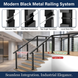 System layout guide for building a modern metal post cable railing system. Diagrams show seamless integration for staircase starts, mid-stair connections, top angle transitions, and level deck runs.