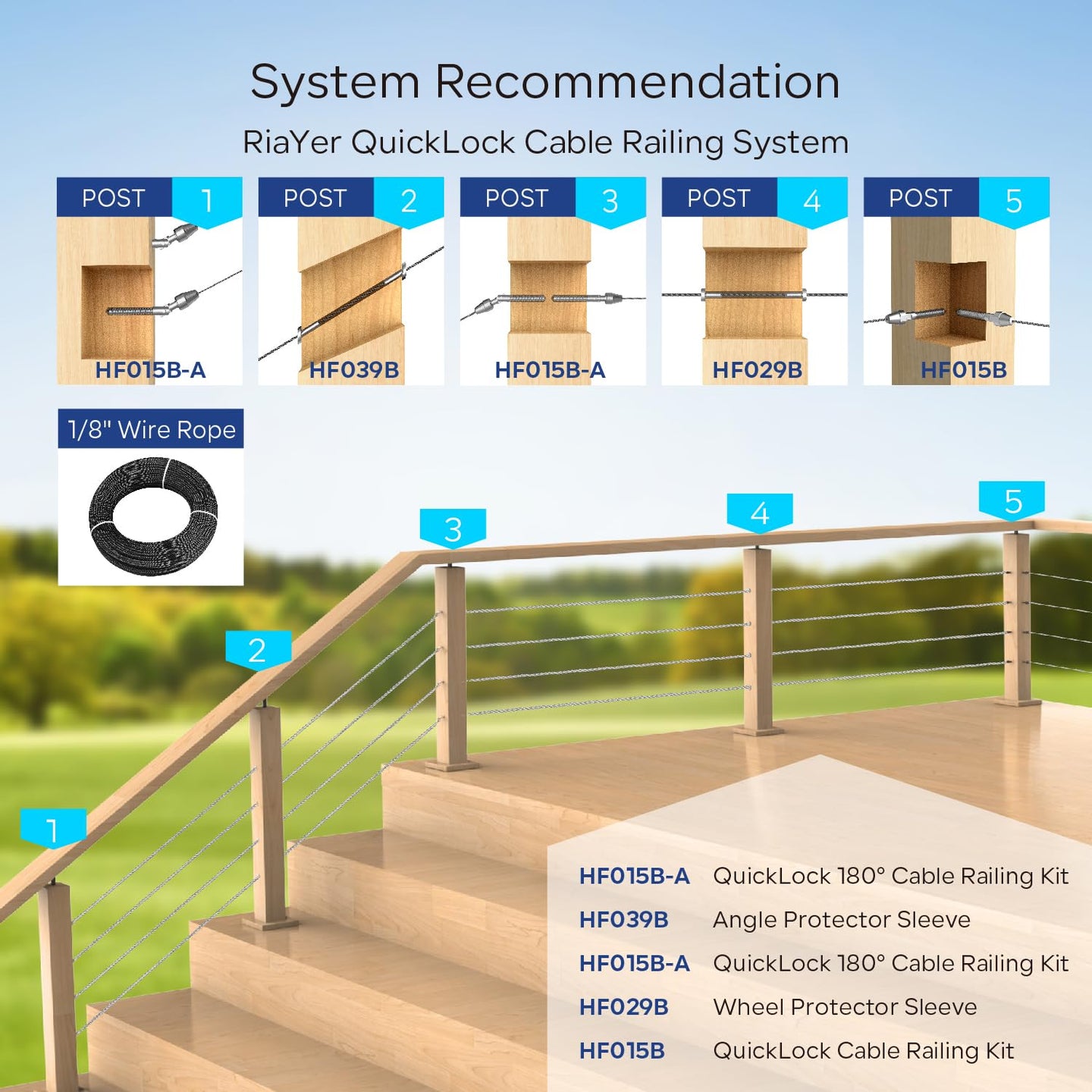 Modern silver invisible cable railing system on an outdoor wood deck