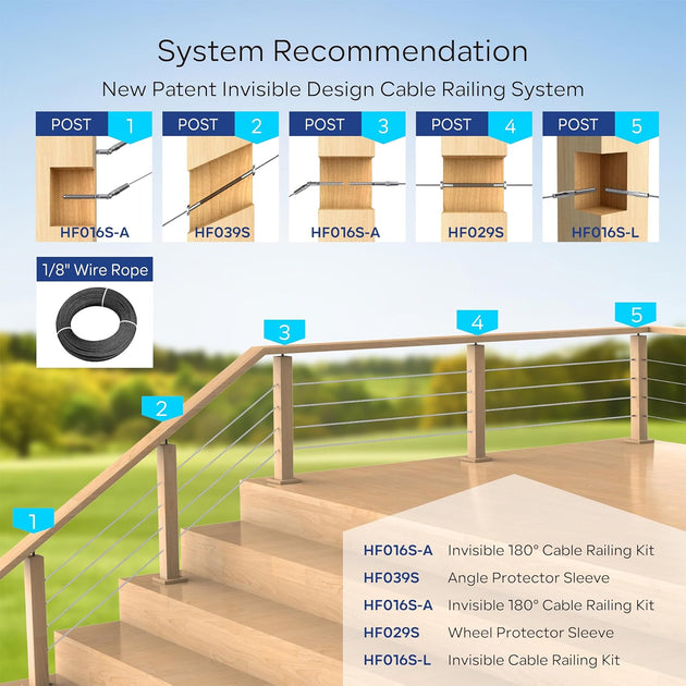 Modern silver invisible cable railing system installed on an outdoor wood deck