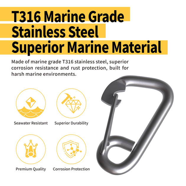 Infographic emphasizing the superior corrosion resistance of the nautical T316 stainless steel snap hook, designed for harsh marine environments.