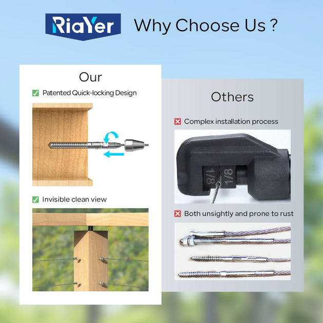 Easy installation of silver swageless cable railing kit requiring no hydraulic crimper