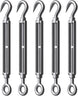 A 5-piece set of durable stainless steel tensioning hardware, specifically designed for securely setting up outdoor canopies and heavy sun shade sails.