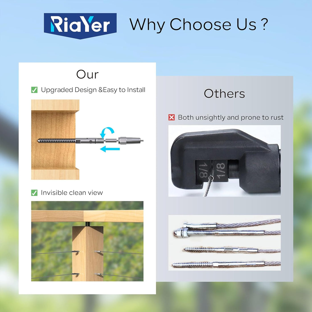 Hidden Railing Bracket RiaYer Invisible Adjustable Cable Railing Kit for Stairs | T316 Hidden
