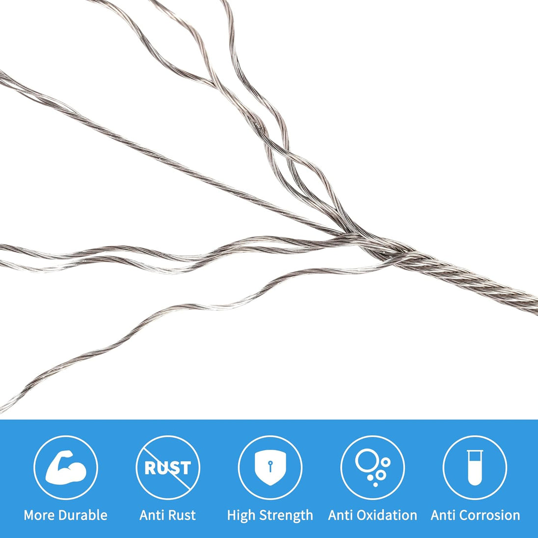 Close-up of premium silver T316 stainless steel cable strands showing a smooth and safe surface.