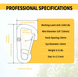 Professional specifications chart detailing the exact dimensions, eyelet diameter, and gate opening for the heavy-duty stainless steel rigging snap hook.