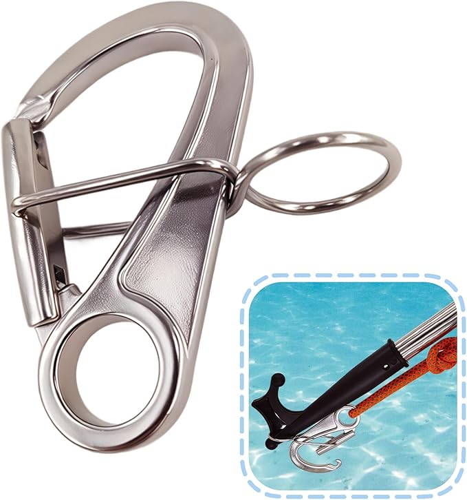 Close-up view of the RiaYer remote buoy threader attached to a standard boat hook pole.