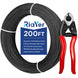 RiaYer 200FT roll of black 1/8 inch stainless steel wire rope, complete with a professional red handle wire cutter.