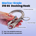 Key features of RiaYer 316 stainless steel docking hook including rust-free durability.