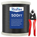 Large 500FT spool of RiaYer black 1/8 inch T316 stainless steel wire rope, packed with a wire cutter for big deck railing projects.