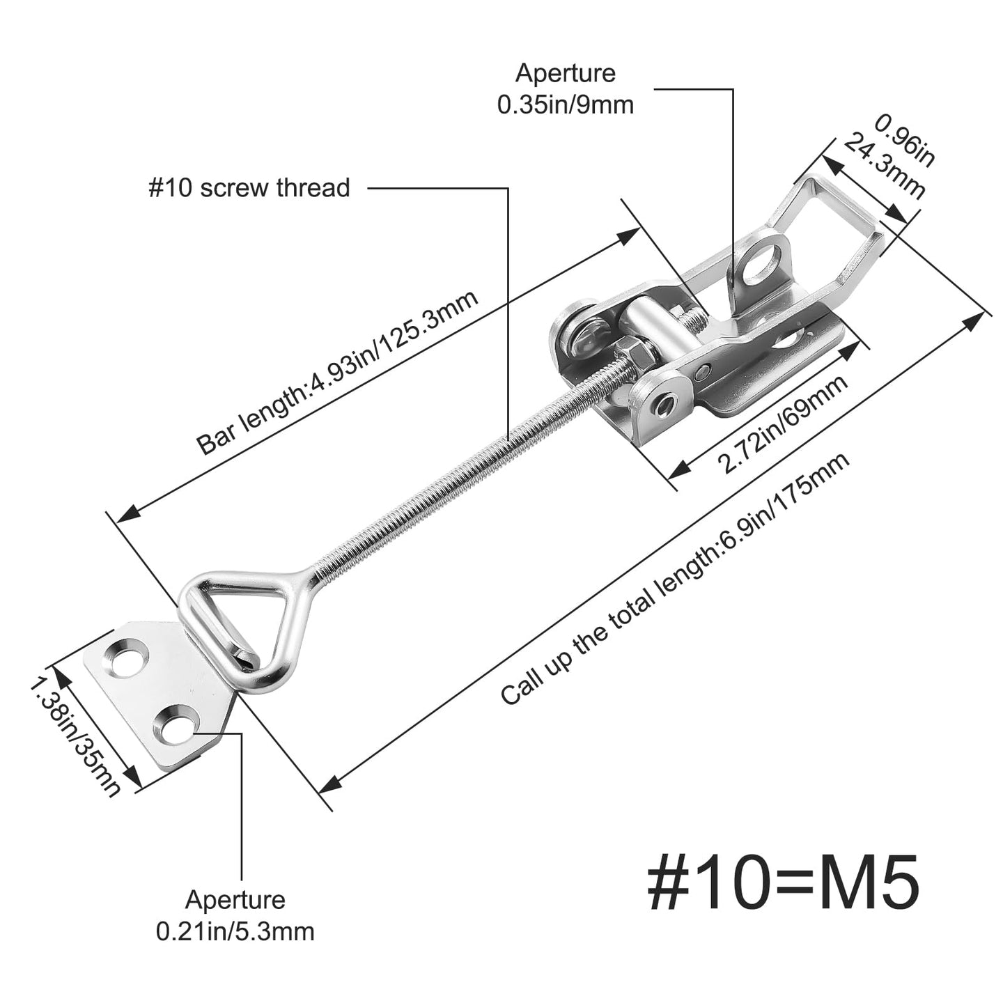 Technical dimension diagram for RiaYer adjustable toggle clamp size 10 M5.