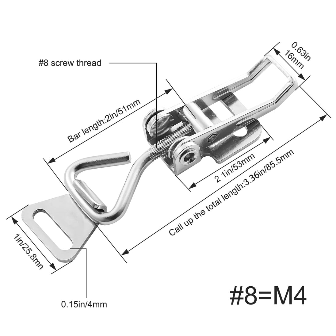 Technical dimension drawing for RiaYer toggle latch size 8 M4.