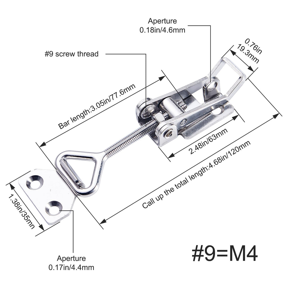 Technical dimension diagram for RiaYer adjustable toggle clamp model 9 M4.