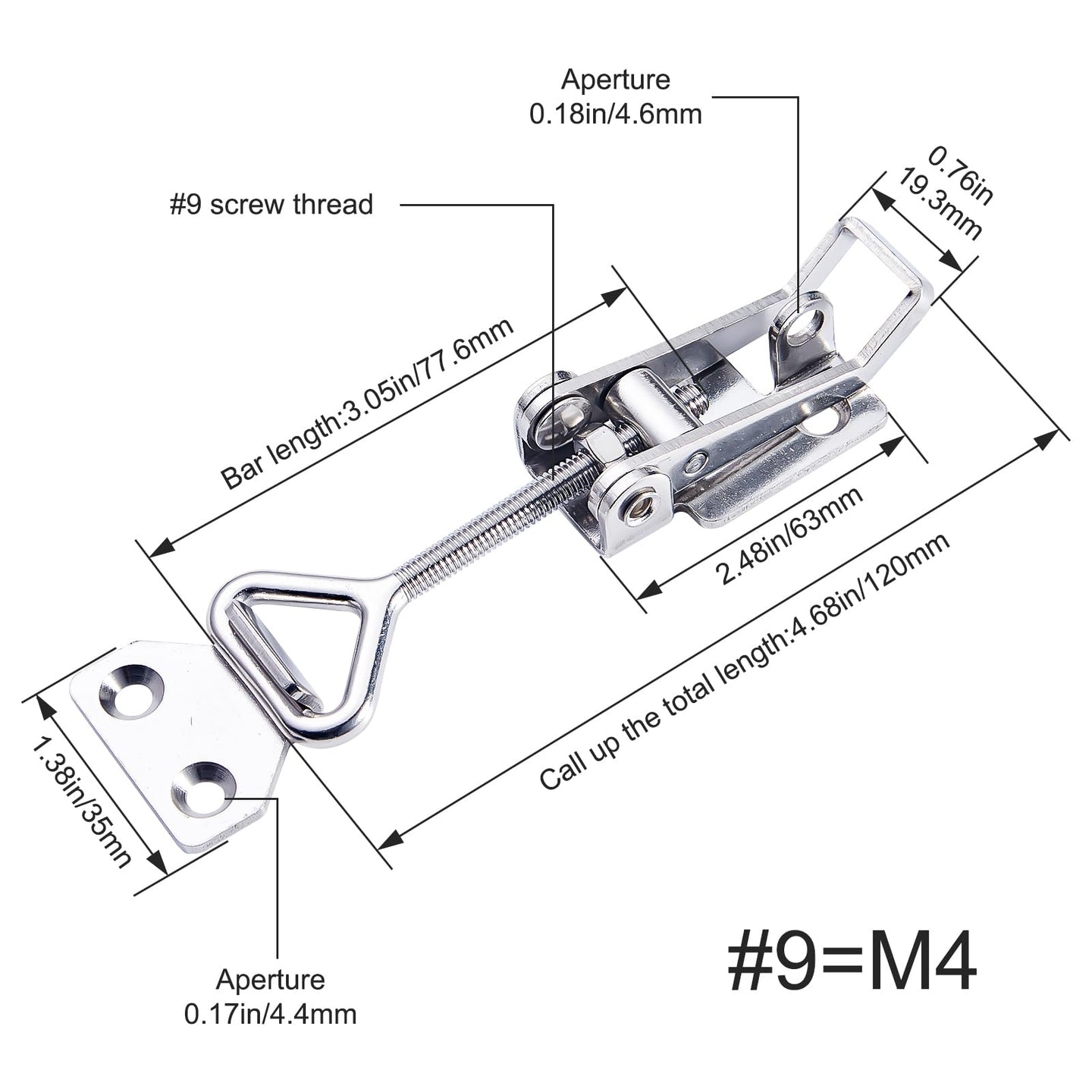 Technical dimension diagram for RiaYer adjustable toggle clamp model 9 M4.