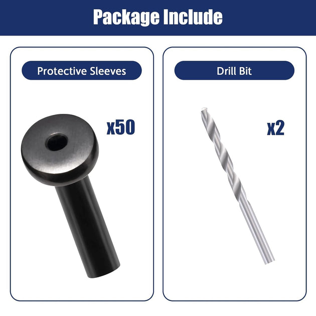 	Package includes angled protective sleeves and matching drill bits for wood posts.