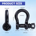 Product size and technical dimension diagram for RiaYer black bow shackle.