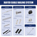 Overview of RiaYer cable railing system components including tensioners, sleeves, and the installation tool.