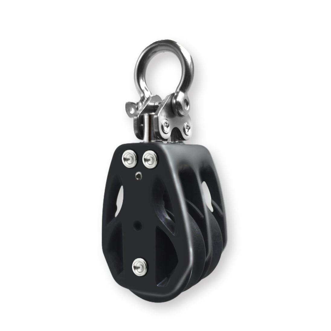 RiaYer double sheave marine block featuring hybrid T316 stainless steel and nylon body.