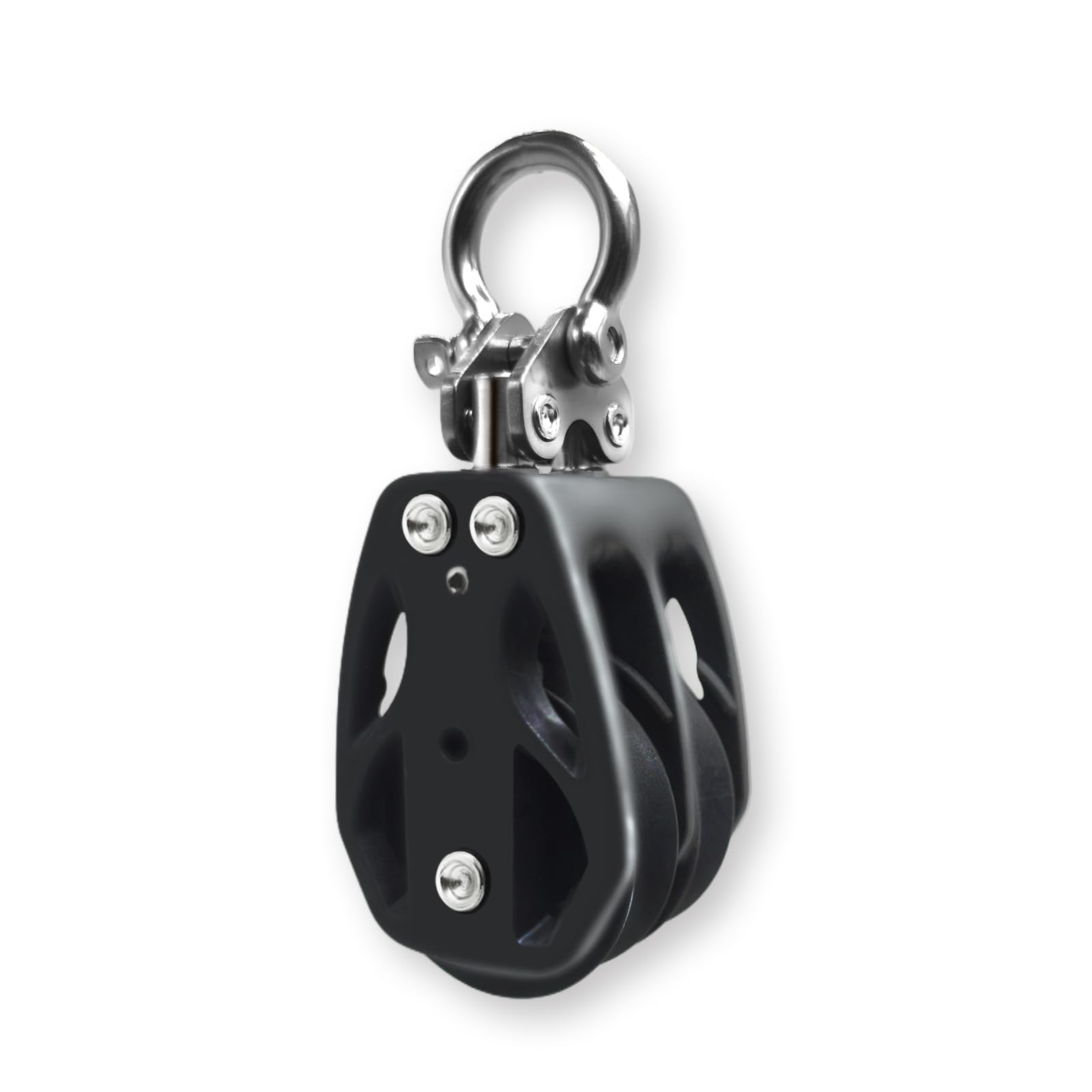RiaYer double sheave marine block featuring hybrid T316 stainless steel and nylon body.