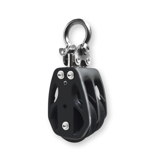 RiaYer double sheave marine block featuring hybrid T316 stainless steel and nylon body.
