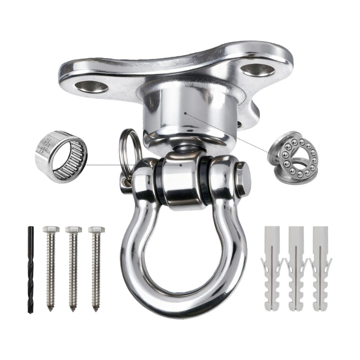 RiaYer heavy duty swivel swing hanger kit including screws for wood and concrete mounting.