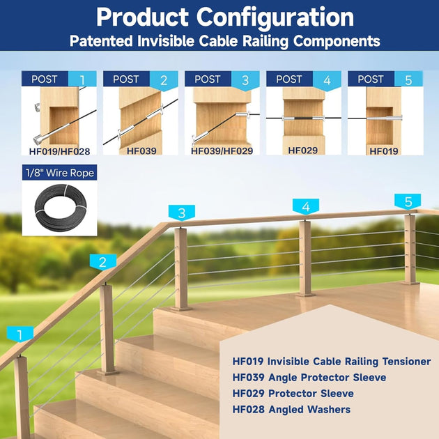 RiaYer invisible cable railing system configuration and deck application guide