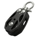 RiaYer black marine pulley block with stainless steel swivel shackle on white background