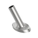 Silver angled protective sleeve for 1/8 inch cable railing on wood stairs.