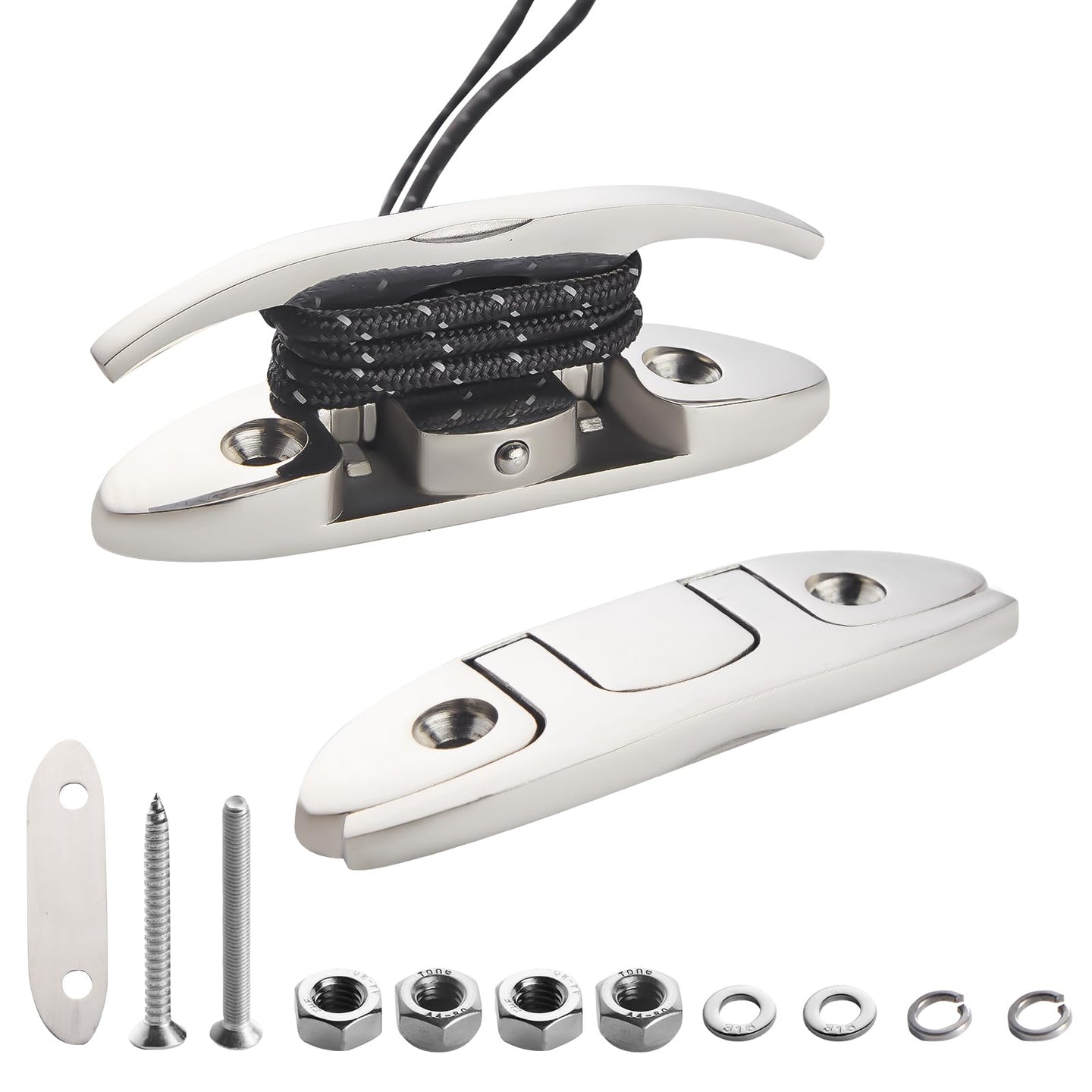 RiaYer 316 stainless steel flip up folding boat cleat with backing plate and hardware