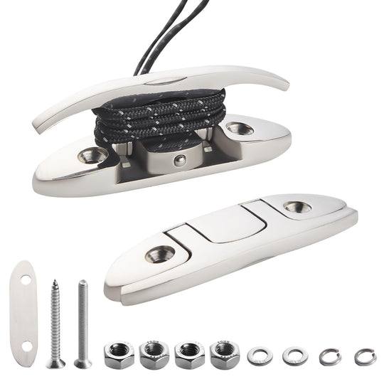 RiaYer 316 stainless steel flip up folding boat cleat with backing plate and hardware