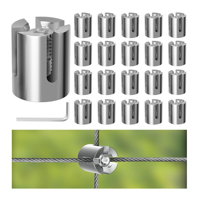 RiaYer T316 stainless steel wire rope cross clamps kit including allen wrench for 1/8 inch cable.