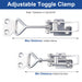 Adjustable locking distance guide for RiaYer toggle clamp showing min and max range.