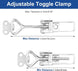 Min and max adjustable distance diagram for RiaYer toggle clamp.