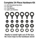 Infographic detailing the Bill of Materials (BOM) for a rigging anchor hardware kit, clearly laying out all the included 24 pieces of eye bolts, washers, and nuts.