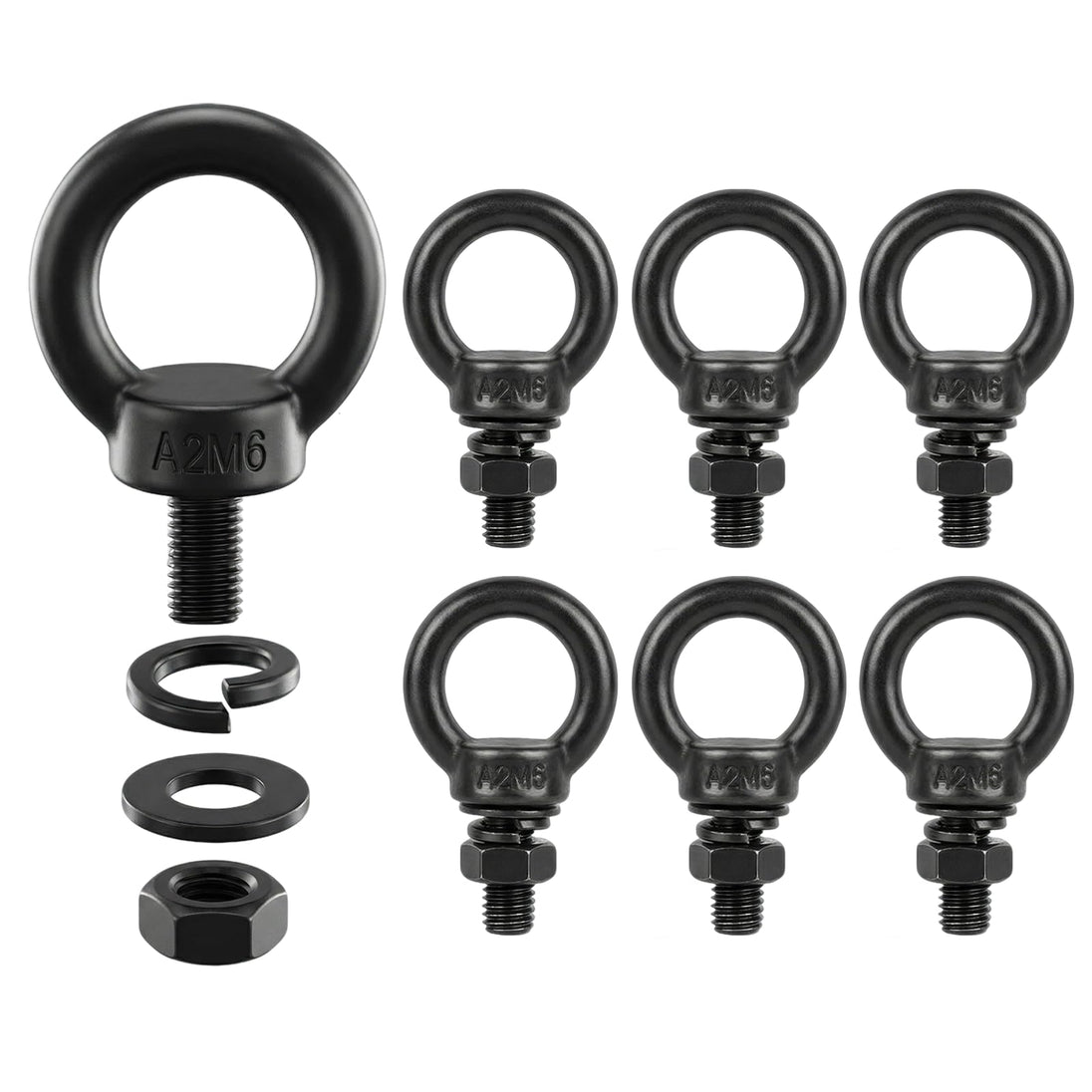 Set of rust-proof M6 female thread ring-shape lifting nuts, manufactured from premium stainless steel for durable outdoor and marine use.