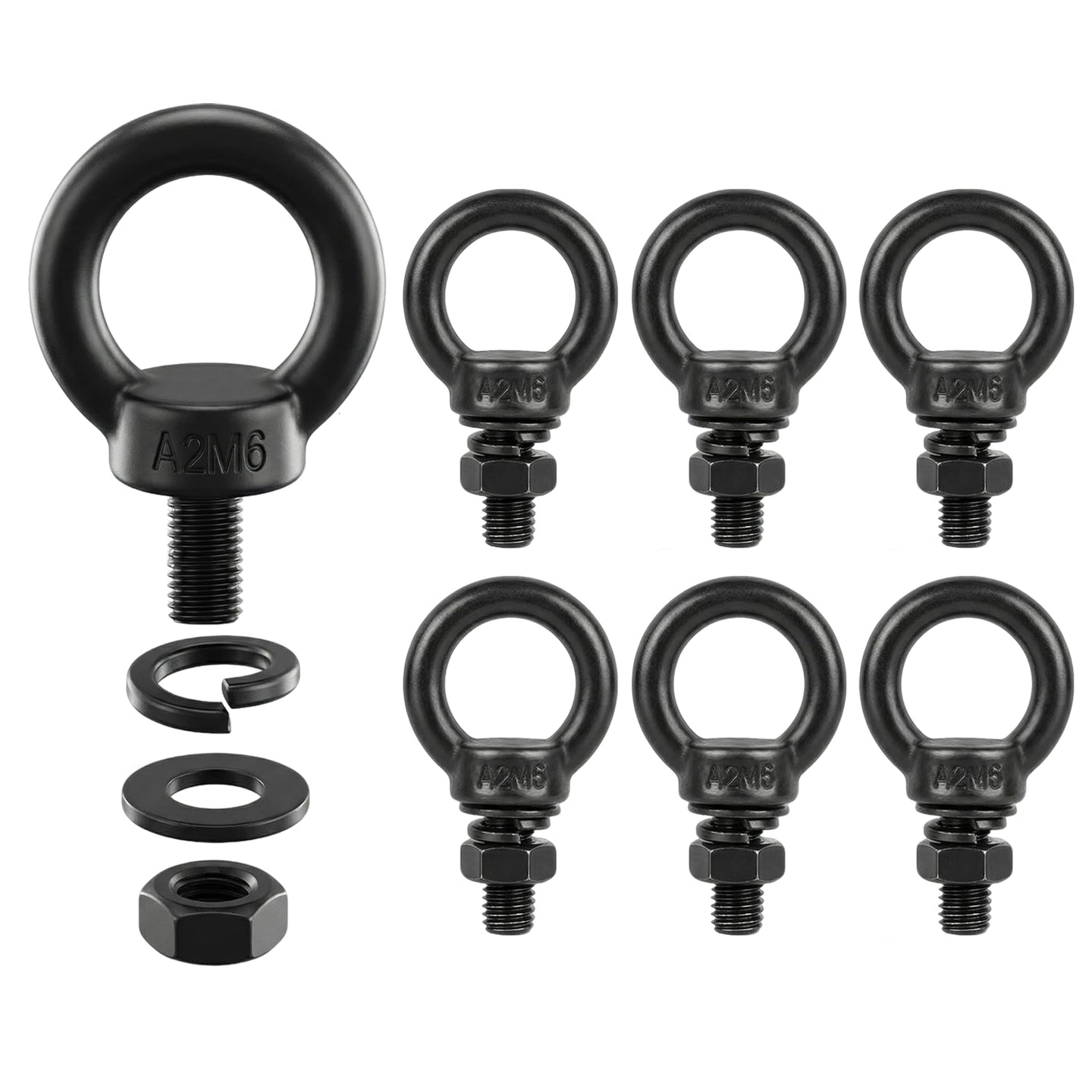 Set of rust-proof M6 female thread ring-shape lifting nuts, manufactured from premium stainless steel for durable outdoor and marine use.