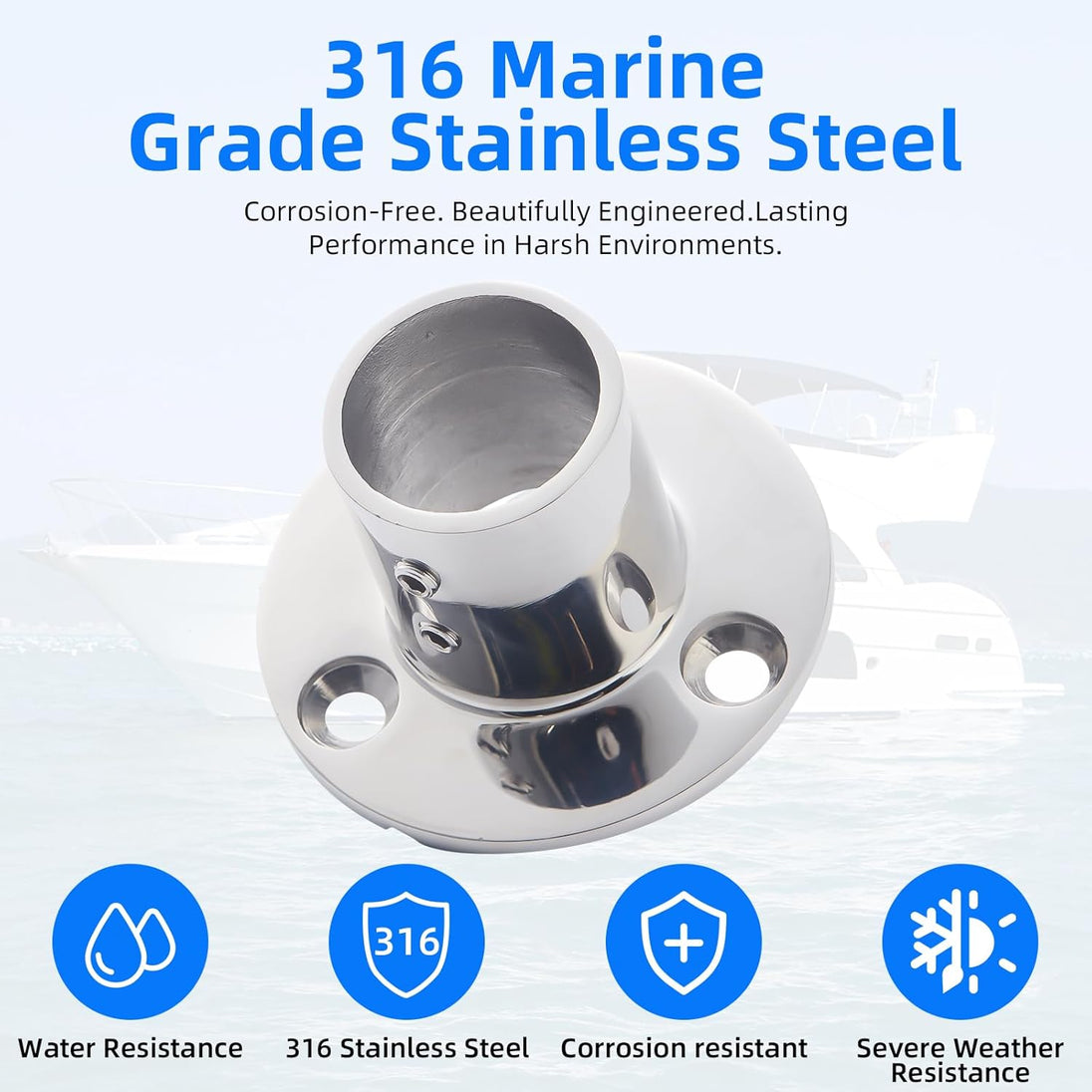 Comparison showing rust resistant marine grade 316 stainless steel 90 degree rail fitting