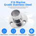 Comparison showing rust resistant marine grade 316 stainless steel 90 degree rail fitting