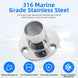 Comparison showing rust resistant marine grade 316 stainless steel 90 degree rail fitting