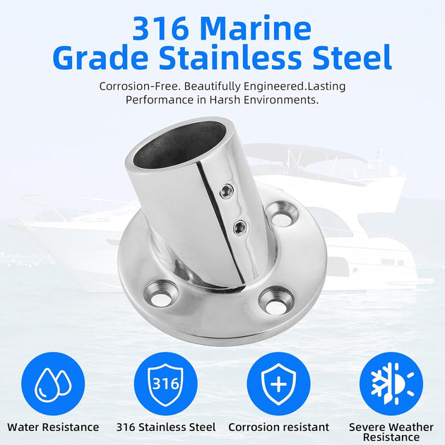 Comparison showing rust resistant marine grade 316 stainless steel rail fitting
