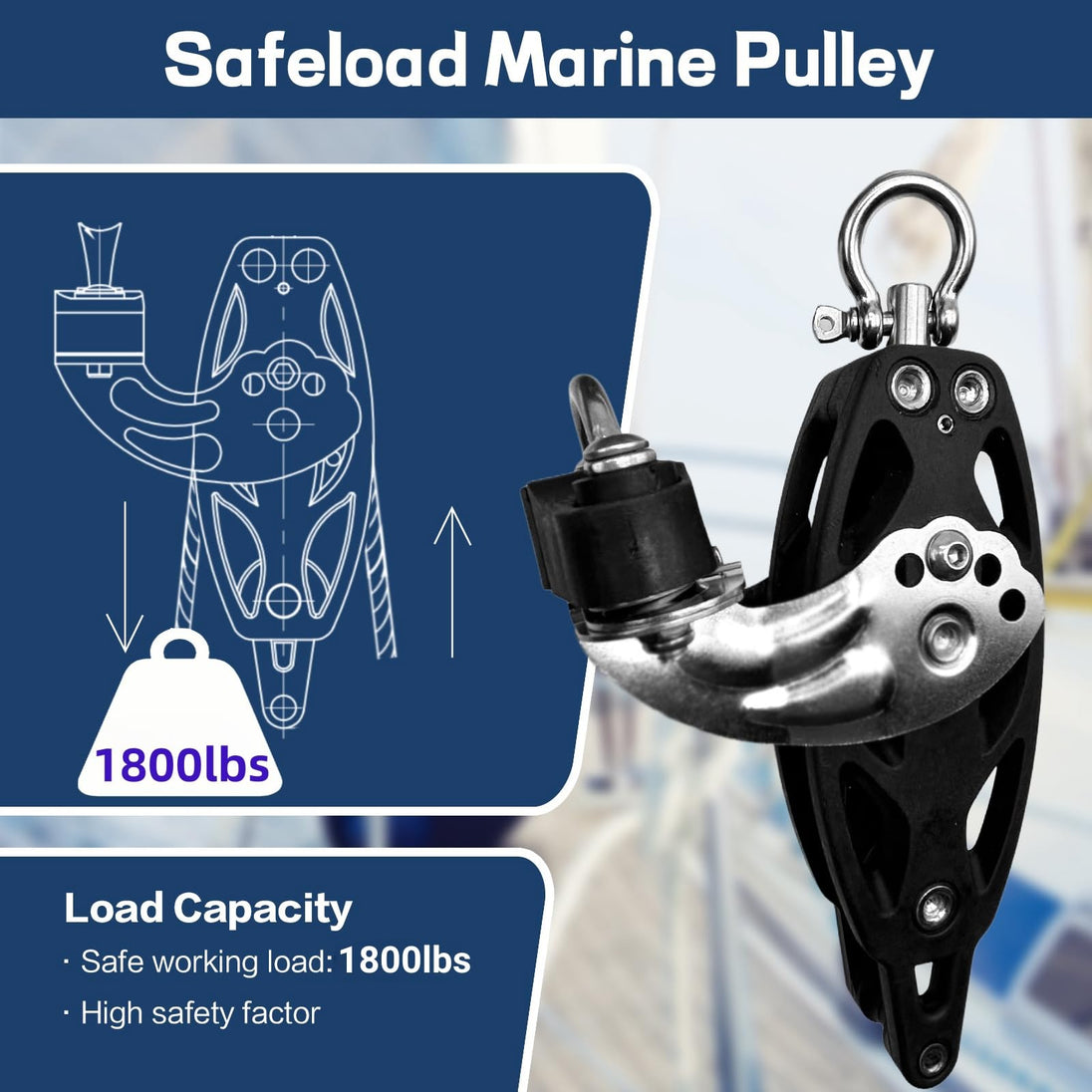 Safe working load specifications for RiaYer marine block with adjustable cam cleat.