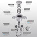 Exploded view of the RiaYer swing hanger showing the silent thrust bearing and 360 degree rotatable bolt.