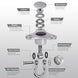 Exploded view of the RiaYer swing hanger showing the silent thrust bearing and 360 degree rotatable bolt.
