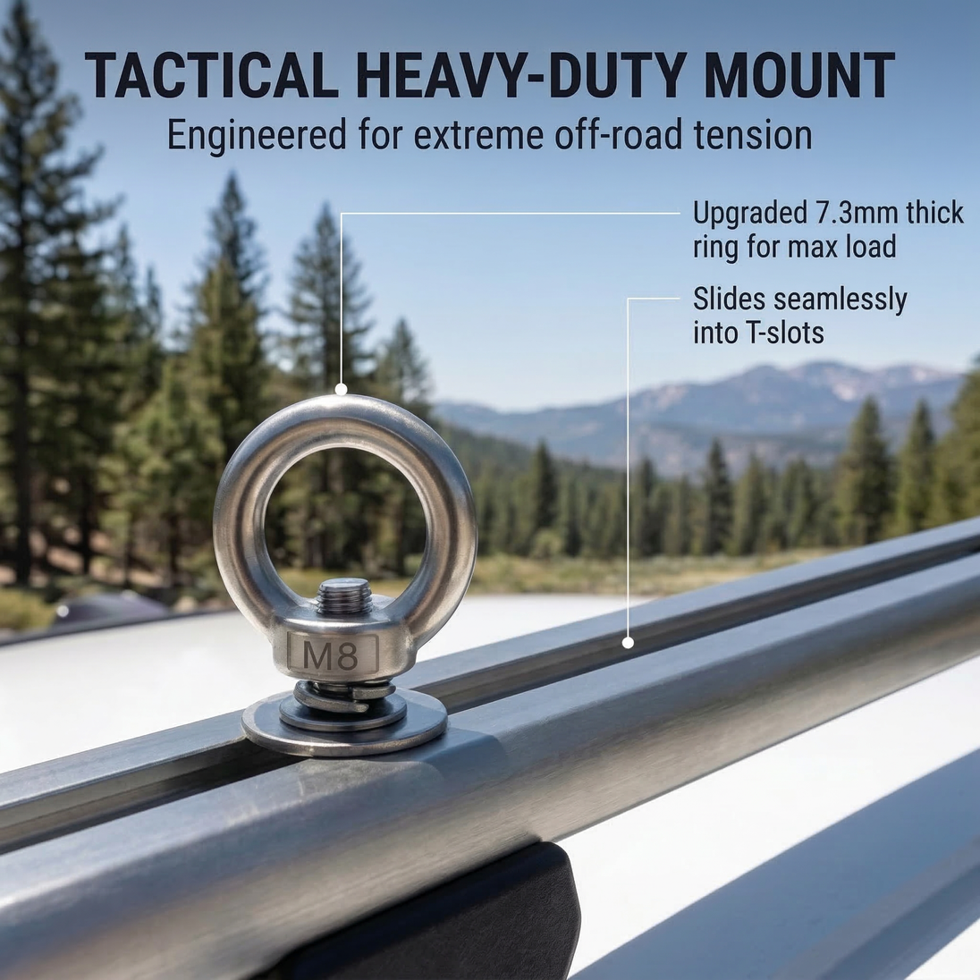 Zero tools installation of the silver RiaYer T-slot bolt into a vehicle crossbar.