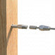 Silver invisible swage terminal hidden completely inside a wood post