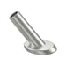 Studio isolated shot of a silver T316 stainless steel angled protective sleeve, an essential hardware fitting for preventing wire rope friction on wooden stair posts.