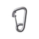 Premium silver marine-grade stainless steel spring snap hook carabiner, providing a quick and highly secure attachment for outdoor rigging.