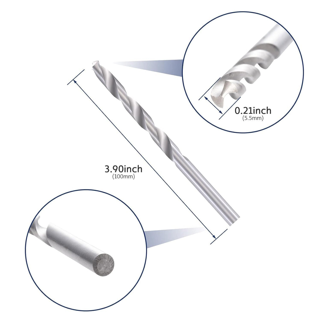 Product inclusion graphic showing a silver stainless steel straight protective sleeve and a matching wood drill bit, essential for cable railing hole preparation.